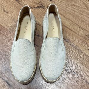M Gemi espadrille platform loafers, canvas/leather, size 7